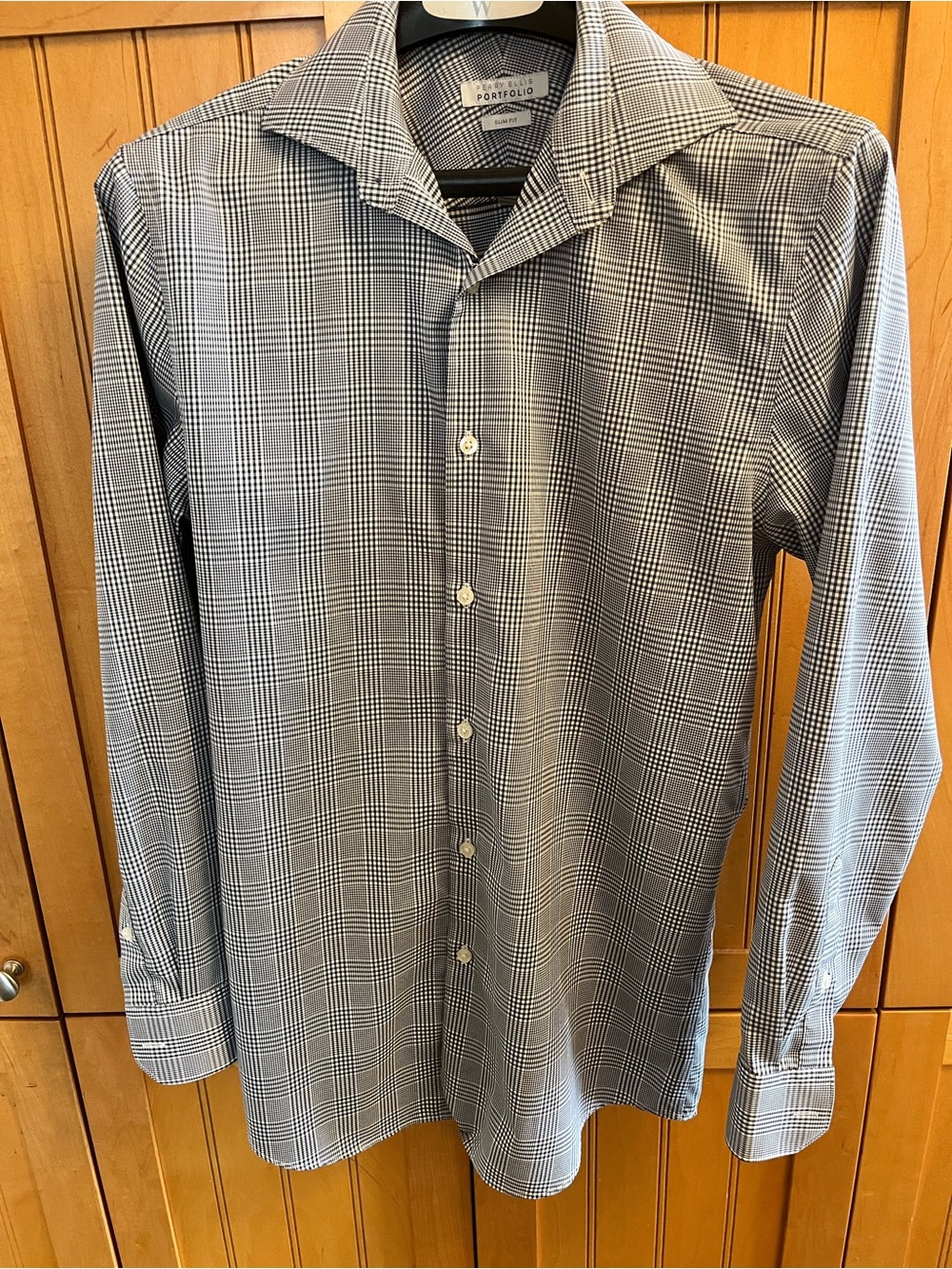 Perry Ellis Black and White Glen Plaid Dress Shirt